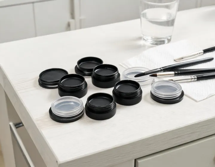 gel eyeliner on a cosmetics bench, illustration only